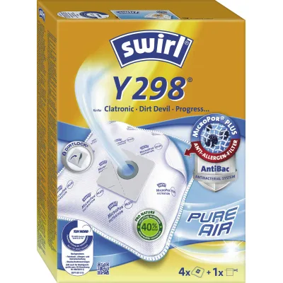 Swirl Y 298 Staubsaugerbeutel | MP Plus AirSpace | 4 Stück | passend für Bomann, Clatronic, Dirt Devil, Progress | Weiß