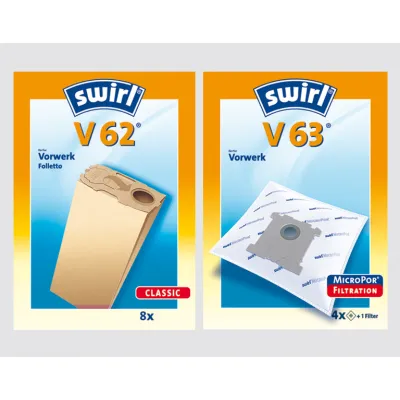 Swirl Staubsaugerbeutel V 62 | für Vorwerk Kobold VK 118–122 | 8 Stück | Spezialpapier | Dirtlock® Staubverschluss