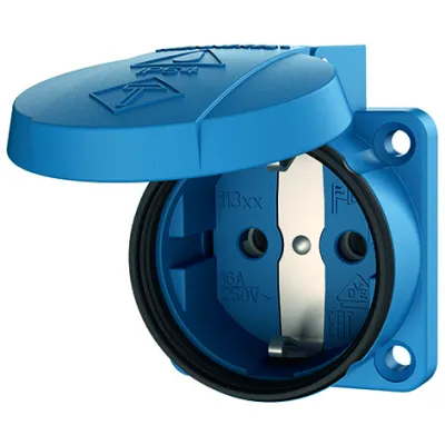 Mennekes Schuko-Anbausteckdose 11311 | 16A 230V | IP54 spritzwassergeschützt | 4-Loch-Flansch | blau