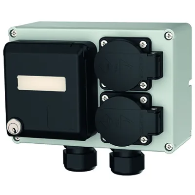Mennekes Steckdosen-Kombination 25705 | 2x Schuko 230V | 2x RJ45 | IP44 | abschließbar | Kunststoff | grau-schwarz