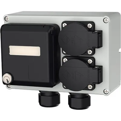 Mennekes Steckdosen-Kombination 25705 | 2x Schuko 230V | 2x RJ45 | IP44 | abschließbar | Kunststoff | grau-schwarz