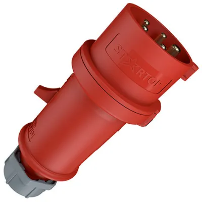Mennekes Phasenwender-Stecker 3322 | CEE 32A 5-polig 6h | 400V | IP44 | Schraubklemme | Knickschutz | gerade | rot