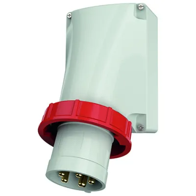 Mennekes CEE Wandstecker 361 | 63A 5-polig 6h | 400V IP67 | Schraubklemme | rechtwinklig | Kunststoffgehäuse | rot