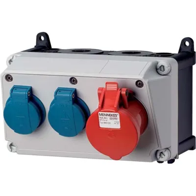 MENNEKES Steckdosenkombination 910007 | AMAXX | 1x CEE 16A 5p 400V | 2x Schuko | IP44 | Wandmontage | Kunststoff | grau