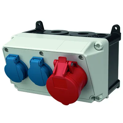 MENNEKES Steckdosenkombination 910007 | AMAXX | 1x CEE 16A 5p 400V | 2x Schuko | IP44 | Wandmontage | Kunststoff | grau