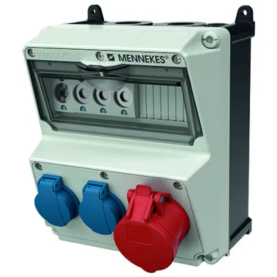 Mennekes AMAXX 920004 Steckdosen-Kombination | CEE 16A 5-polig | 2x Schuko | Neozed | IP44 | Wandmontage | grau