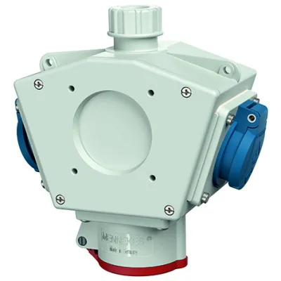 MENNEKES Steckdosen-Kombination DELTA-BOX 92915 | 1x CEE 16A 5p 400V | 2x Schuko 16A 230V | IP44 | Kunststoff | grau