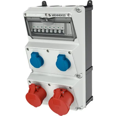 Mennekes AMAXX 930010 Steckdosen-Kombination | CEE 32A/16A 5-polig | 2x SCHUKO | IP44 | LS-Schalter | Wandmontage | grau