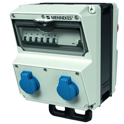 MENNEKES CEE-Steckdosen-Kombination 970004 AMAXX | 2x16A 5p 400V | 4x SCHUKO | FI Typ A | LS-Schalter | IP44 | grau