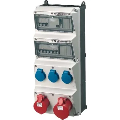 MENNEKES Steckdosen-Kombination 940080 AMAXX | CEE-Kombi 1x16A 1x32A 3x SCHUKO | IP44 | FI/LS-Schalter | Kunststoff grau