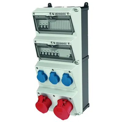 MENNEKES Steckdosen-Kombination 940080 AMAXX | CEE-Kombi 1x16A 1x32A 3x SCHUKO | IP44 | FI/LS-Schalter | Kunststoff grau