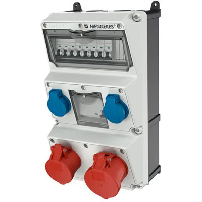 MENNEKES Steckdosen-Kombination AMAXX 930013 | CEE 32A/16A 5-polig | 2x SCHUKO | FI-Schalter | IP44 | Wandmontage | grau