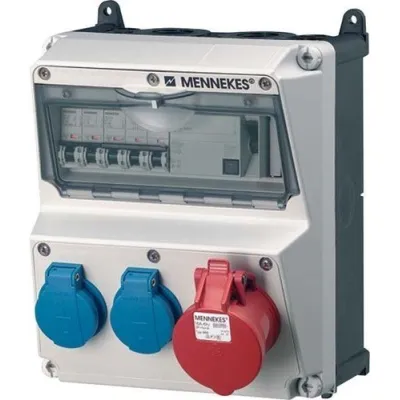 Mennekes AMAXX 920009 | Steckdosen-Kombination | 1x CEE 16A | 2x Schuko | FI LS | IP44 | grau | Kunststoff