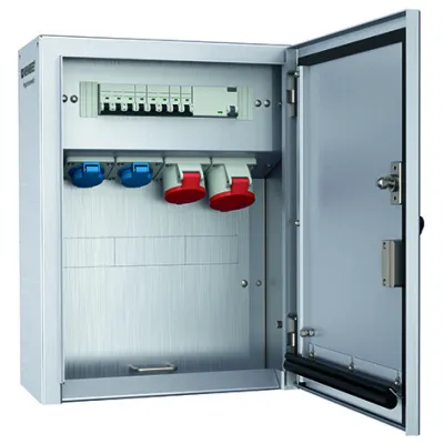 MENNEKES Aufputz-Verteiler 83744 | CEE 32A 5p 400V | 16A 5p | 2x SCHUKO 16A | FI 63A | Edelstahl IP44 | grau