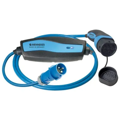 MENNEKES Ladekabel Mode 2 | Typ 2 | 16A | 4m | CEE-Stecker | 1-phasig | ICCB | Temperatursensor | AC | blau/schwarz