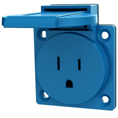 MENNEKES Anbau-Steckdose 10087 | NEMA 15A 2P+E 125V | IP44 | Flansch 50x50mm | Schraubklemme | Kunststoff | blau