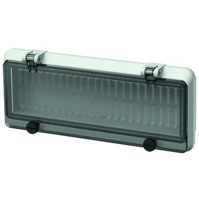 MENNEKES Scharnierfenster 40981 für 12 TE | Sichtfenster mit Berührungsschutz | Kunststoff | 95x234x55 mm | rauchgrau