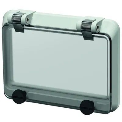 MENNEKES Scharnierfenster 40985 für 6 TE | Sichtfenster Kunststoff | 90x125x28 mm | Rauchglas | elektrograu