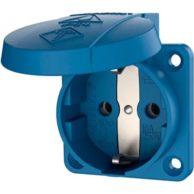 Mennekes Schuko-Anbausteckdose 16A 230V | IP54 | Flansch 50x50mm | schraublose Klemme | Klappdeckel | Blau