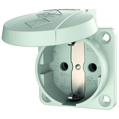 Mennekes Schuko-Anbausteckdose 11010 | 16A 2P+E 230V | IP54 | 50x50mm Flansch | Klappdeckel | schraublose Klemme | grau