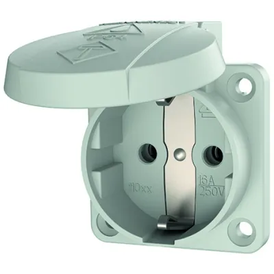 MENNEKES Schuko-Anbausteckdose 11030 | 16A 230V | IP54 | Flansch 50x50mm | schraublose Klemme | Klappdeckel | grau