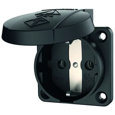 Mennekes Schuko-Anbausteckdose 11032 | 16A 2-polig+E 230V | IP54 | Klappdeckel | 50x50mm Flansch | Schraubklemme