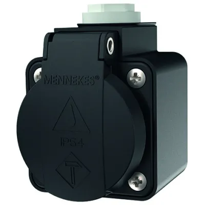 MENNEKES Schuko-Aufbau-Steckdose 10083 | 16A 230V | IP44 | Aufputz | Klappdeckel | Steckklemme | matt | schwarz