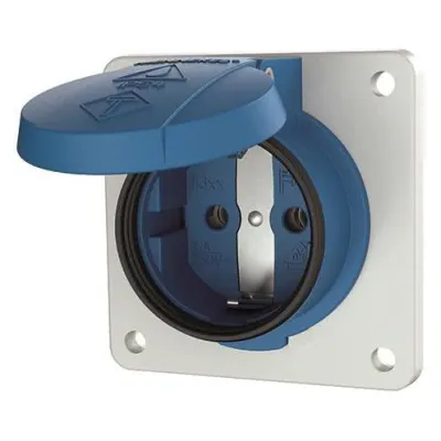 MENNEKES Anbausteckdose 11331F | SCHUKO 16A 230V Typ F | IP54 | 2-polig | Flansch 75x75mm | Blau