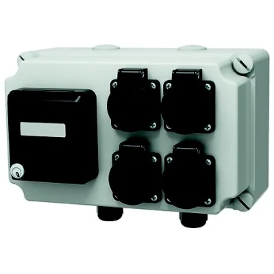 MENNEKES Steckdosen-Kombination 25748 | 4x SCHUKO 16A | RJ45 | IP44 | Wandmontage | Polycarbonat | grau