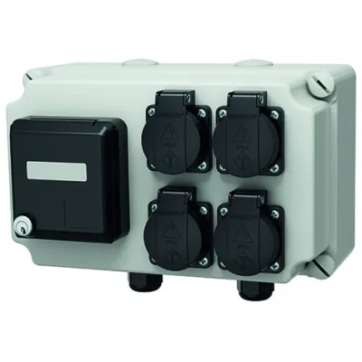MENNEKES Steckdosen-Kombination 25748 | 4x SCHUKO 16A | RJ45 | IP44 | Wandmontage | Polycarbonat | grau
