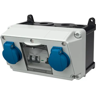 MENNEKES Steckdosen-Kombination 910001 | AMAXX | 2x SCHUKO | FI 30mA | LS-Schalter | IP44 | Wandmontage | grau