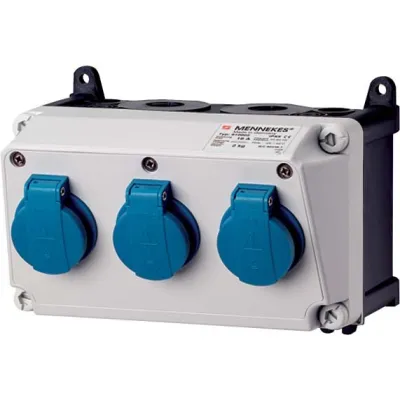 MENNEKES Steckdosen-Kombination 910005 | AMAXX | 3x SCHUKO | Wandmontage | IP44 | Kunststoffgehäuse | grau