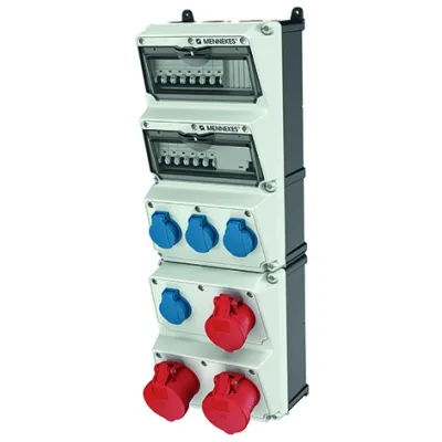 MENNEKES Steckdosen-Kombination AMAXX 950009 | CEE 16A/32A 400V | 4xSCHUKO | FI 30mA | IP44 | Wandmontage | grau