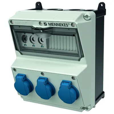 MENNEKES Steckdosen-Kombination AMAXX 920001 | 3x SCHUKO | IP44 | D0-Sicherung | Wandmontage | Kunststoff | grau