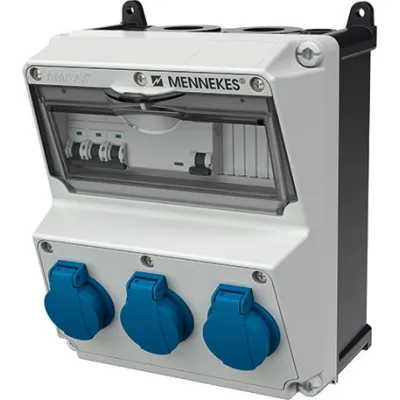 MENNEKES Steckdosen-Kombination AMAXX 920003 | 3x SCHUKO | LS- und FI-Schutzschalter | IP44 | Kunststoffgehäuse | grau
