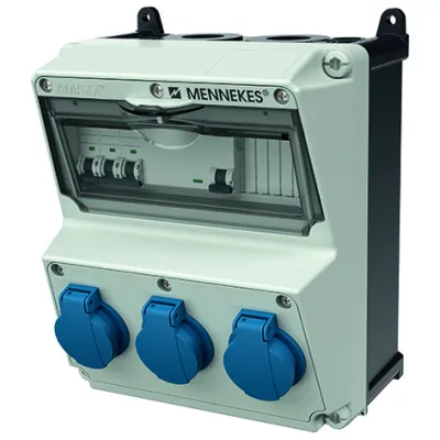 MENNEKES Steckdosen-Kombination AMAXX 920003 | 3x SCHUKO | LS- und FI-Schutzschalter | IP44 | Kunststoffgehäuse | grau