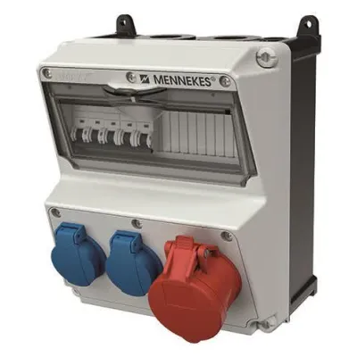 Mennekes AMAXX 920005 Steckdosen-Kombination | CEE 16A 5p 400V | 2x SCHUKO | IP44 | LS-Schalter | Wandmontage | grau