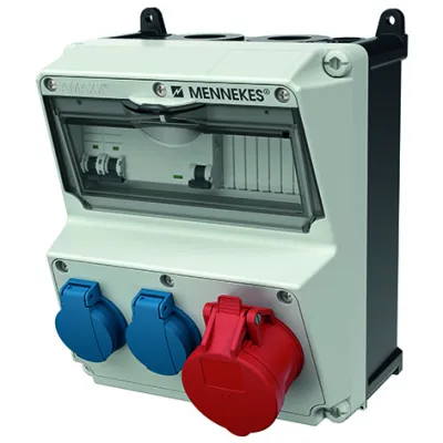 MENNEKES Steckdosen-Kombination AMAXX 920007 | CEE 16A 5p 400V | 2x SCHUKO | FI 30mA | IP44 | Wandmontage | grau