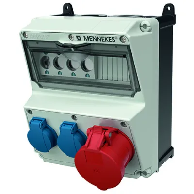 MENNEKES Steckdosen-Kombination 920010 | AMAXX | CEE 32A | 2x SCHUKO | IP44 | Neozed | Wandmontage | grau