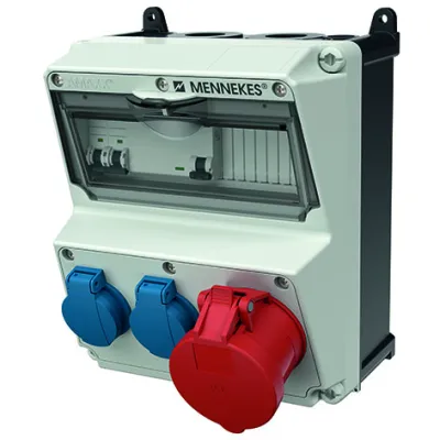 MENNEKES Steckdosen-Kombination 920013 | CEE 32A 5p 400V | 2x SCHUKO | IP44 | FI/LS | Wandmontage | Kunststoff | grau