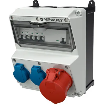 Mennekes AMAXX 920015 CEE-Kombi 1x32A 400V | 2x SCHUKO | FI | LS | IP44 | Kunststoff | Wandmontage | grau