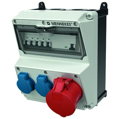 Mennekes AMAXX 920015 CEE-Kombi 1x32A 400V | 2x SCHUKO | FI | LS | IP44 | Kunststoff | Wandmontage | grau