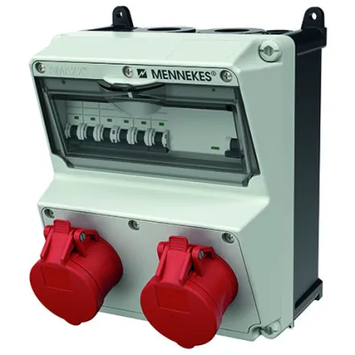 Mennekes Steckdosen-Kombination 920019 AMAXX | CEE-Kombi 2x16A 5-polig 400V | IP44 | LS-Schalter | FI 30mA | grau