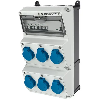 Mennekes Steckdosen-Kombination AMAXX 930001 | 6x Schuko | IP44 | FI 30mA | LS-Schalter | Kunststoff | grau