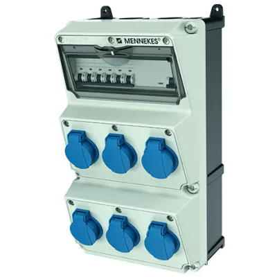 Mennekes Steckdosen-Kombination AMAXX 930001 | 6x Schuko | IP44 | FI 30mA | LS-Schalter | Kunststoff | grau