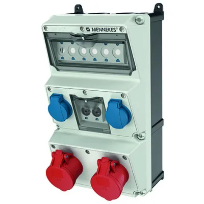 Mennekes AMAXX 930002 | Steckdosen-Kombination | CEE 2x16A 5p 400V | 2x SCHUKO | Neozed D01 | IP44 | grau