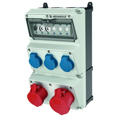 MENNEKES Steckdosen-Kombination AMAXX 930005 | CEE 16A 5p 400V & 32A 5p 400V | 3x Schuko | IP44 | Wandmontage | grau