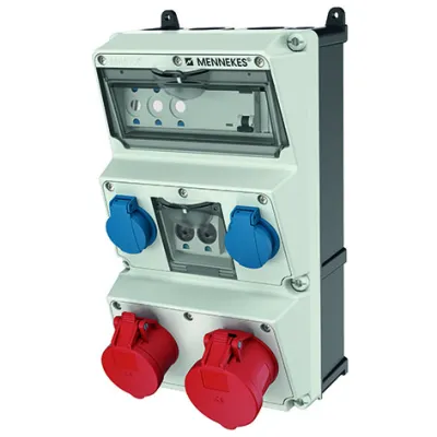 Mennekes Steckdosen-Kombination AMAXX 930007 | CEE 32A/16A 5p 400V | 2x SCHUKO 16A 230V | FI | IP44 | Kunststoff | grau