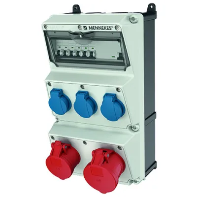 MENNEKES Steckdosenkombination AMAXX 930008 | Stromverteiler Wandmontage | 32A/16A | 3x SCHUKO | FI Typ A | IP44 | grau
