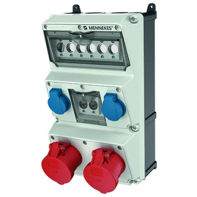 MENNEKES Steckdosen-Kombination 930014 | AMAXX CEE 2x32A 5-polig 400V | 2x Schuko 16A | Neozed | IP44 | grau